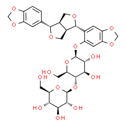 ChemSpider 2D Image | 6-[(1S,3aR,4S,6aR)-4-(1,3-Benzodioxol-5-yl)tetrahydro-1H,3H-furo[3,4-c]furan-1-yl]-1,3-benzodioxol-5-yl 4-O-beta-D-glucopyranosyl-beta-D-glucopyranoside | C32H38O17