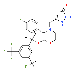 ChemSpider 2D Image | 5-{[(2R,3S)-2-({1-[3,5-Bis(trifluoromethyl)phenyl](1,2-~2~H_2_)ethyl}oxy)-3-(4-fluorophenyl)-4-morpholinyl]methyl}-1,2-dihydro-3H-1,2,4-triazol-3-one | C23H19D2F7N4O3