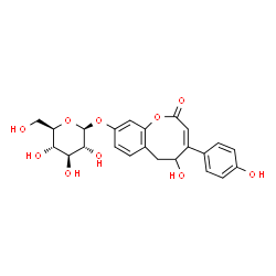ChemSpider 2D Image | (3Z)-5-Hydroxy-4-(4-hydroxyphenyl)-2-oxo-5,6-dihydro-2H-1-benzoxocin-9-yl beta-D-glucopyranoside | C23H24O10