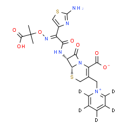 ChemSpider 2D Image | (6R,7R)-7-{[(2E)-2-(2-Amino-1,3-thiazol-4-yl)-2-{[(2-carboxy-2-propanyl)oxy]imino}acetyl]amino}-8-oxo-3-[(~2~H_5_)-1-pyridiniumylmethyl]-5-thia-1-azabicyclo[4.2.0]oct-2-ene-2-carboxylate | C22H17D5N6O7S2