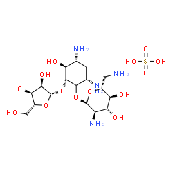 ChemSpider 2D Image | (2R,3S,4R,6S)-4,6-Diamino-3-hydroxy-2-(beta-D-ribofuranosyloxy)cyclohexyl 2,6-diamino-2,6-dideoxy-alpha-D-glucopyranoside sulfate (1:1) | C17H36N4O14S