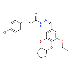 ChemSpider 2D Image | N'-{(Z)-[3-Bromo-4-(cyclopentyloxy)-5-ethoxyphenyl]methylene}-2-[(4-chlorophenyl)sulfanyl]acetohydrazide | C22H24BrClN2O3S