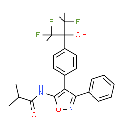 ChemSpider 2D Image | N-{4-[4-(1,1,1,3,3,3-Hexafluoro-2-hydroxy-2-propanyl)phenyl]-3-phenyl-1,2-oxazol-5-yl}-2-methylpropanamide | C22H18F6N2O3