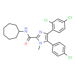 ChemSpider 2D Image | 5-(4-Chlorophenyl)-N-cycloheptyl-4-(2,4-dichlorophenyl)-1-methyl-1H-imidazole-2-carboxamide | C24H24Cl3N3O