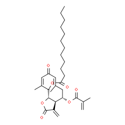 ChemSpider 2D Image | (3aR,4S,6E,9Z,11aS)-4-(Methacryloyloxy)-6,10-dimethyl-3-methylene-2,8-dioxo-2,3,3a,4,5,8,11,11a-octahydrocyclodeca[b]furan-11-yl laurate | C31H44O7