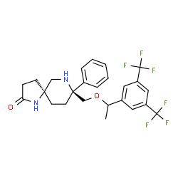 ChemSpider 2D Image | (5S,8S)-8-({1-[3,5-Bis(trifluoromethyl)phenyl]ethoxy}methyl)-8-phenyl-1,7-diazaspiro[4.5]decan-2-one | C25H26F6N2O2