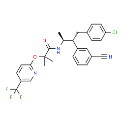 ChemSpider 2D Image | N-[(2S,3R)-4-(4-Chlorophenyl)-3-(3-cyanophenyl)-2-butanyl]-2-methyl-2-{[5-(trifluoromethyl)-2-pyridinyl]oxy}propanamide | C27H25ClF3N3O2