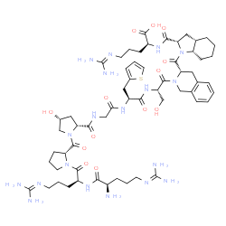 ChemSpider 2D Image | (2S)-2-({[(2S,3aS,7aS)-1-({(3S)-2-[(2S)-2-{[(2S)-2-{[({[(2R,4R)-1-{[(2R)-1-{(2S)-2-({(2R)-2-Amino-5-[(diaminomethylene)amino]pentanoyl}amino)-5-[(diaminomethylene)amino]pentanoyl}-2-pyrrolidinyl]carbo
nyl}-4-hydroxy-2-pyrrolidinyl]carbonyl}amino)acetyl]amino}-3-(2-thienyl)propanoyl]amino}-3-hydroxypropanoyl]-1,2,3,4-tetrahydro-3-isoquinolinyl}carbonyl)octahydro-1H-indol-2-yl]carbonyl}amino)-5-[(dia
minomethylene)amino]pentanoic acid (non-preferred name) | C59H89N19O13S