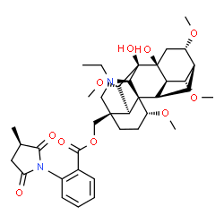 ChemSpider 2D Image | [(1beta,4beta,5alpha,8alpha,10R,14beta,16beta)-20-Ethyl-7,8-dihydroxy-1,6,14,16-tetramethoxyaconitan-4-yl]methyl 2-[(3R)-3-methyl-2,5-dioxo-1-pyrrolidinyl]benzoate | C37H50N2O10