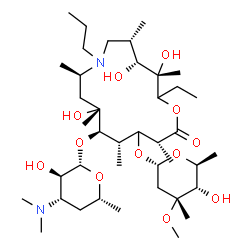ChemSpider 2D Image | (3S,4R,5S,8R,10R,11R,12S,14R)-2-Ethyl-3,4,10-trihydroxy-3,5,8,10,12,14-hexamethyl-15-oxo-7-propyl-11-{[3,4,6-trideoxy-3-(dimethylamino)-beta-D-xylo-hexopyranosyl]oxy}-1-oxa-7-azacyclopentadecan-13-yl 
2,6-dideoxy-3-C-methyl-3-O-methyl-alpha-L-ribo-hexopyranoside | C40H76N2O12