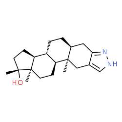 ChemSpider 2D Image | (1R,3aS,3bR,5aS,10aR,10bS,12aR)-1,10a,12a-Trimethyl-1,2,3,3a,3b,4,5,5a,6,8,10,10a,10b,11,12,12a-hexadecahydrocyclopenta[5,6]naphtho[1,2-f]indazol-1-ol | C21H32N2O