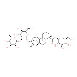 ChemSpider 2D Image | 1-O-(13-{[2-O-(6-Deoxy-alpha-D-mannopyranosyl)-beta-L-glucopyranosyl]oxy}-18-oxokaur-16-en-18-yl)-beta-L-glucopyranose | C38H60O17