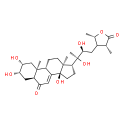 ChemSpider 2D Image | (2alpha,3alpha,5alpha,9beta,10alpha,13alpha,14beta,17alpha,20S,22S,24xi,25R,28S)-2,3,14,20,22-Pentahydroxy-26,28-epoxystigmast-7-ene-6,26-dione | C29H44O8