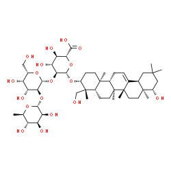 ChemSpider 2D Image | (3alpha,5beta,8alpha,9beta,10alpha,14beta,17alpha,18alpha,22alpha)-22,23-Dihydroxyolean-12-en-3-yl 6-deoxy-alpha-D-mannopyranosyl-(1->2)-beta-L-galactopyranosyl-(1->2)-beta-L-glucopyranosiduronic acid | C48H78O18