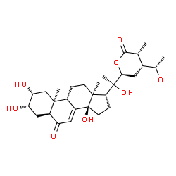 ChemSpider 2D Image | (2alpha,3alpha,5alpha,9beta,10alpha,13alpha,14beta,17alpha,20S,22S,25R,28S)-2,3,14,20,28-Pentahydroxy-22,26-epoxystigmast-7-ene-6,26-dione | C29H44O8