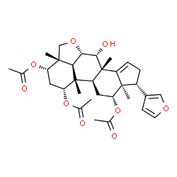 ChemSpider 2D Image | (1R,3S,3aS,5aS,6R,6aS,9R,9aR,10R,11aS,11bS,11cS)-9-(3-Furyl)-6-hydroxy-3a,6a,9a,11b-tetramethyl-1,2,3,3a,4,5a,6,6a,8,9,9a,10,11,11a,11b,11c-hexadecahydrocyclopenta[7,8]phenanthro[10,1-bc]furan-1,3,10-
triyl triacetate | C32H42O9