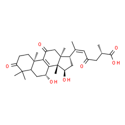 ChemSpider 2D Image | (5xi,7alpha,10alpha,13alpha,14beta,15beta,17alpha,20Z,25S)-7,15-Dihydroxy-3,11,23-trioxolanosta-8,20(22)-dien-26-oic acid | C30H42O7