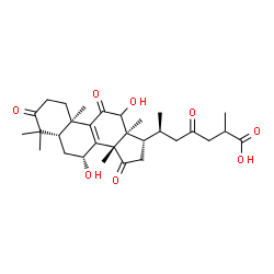 ChemSpider 2D Image | (5beta,7alpha,10alpha,13alpha,14beta,17alpha,20S)-7,12-Dihydroxy-3,11,15,23-tetraoxolanost-8-en-26-oic acid | C30H42O8