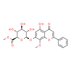 ChemSpider 2D Image | 5-Hydroxy-8-methoxy-4-oxo-2-phenyl-4H-chromen-7-yl methyl beta-L-glucopyranosiduronate | C23H22O11