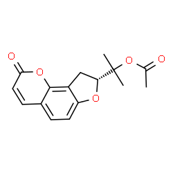 ChemSpider 2D Image | 2-[(8R)-2-Oxo-8,9-dihydro-2H-furo[2,3-h]chromen-8-yl]-2-propanyl acetate | C16H16O5