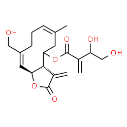 ChemSpider 2D Image | (3aS,6Z,10E,11aS)-10-(Hydroxymethyl)-6-methyl-3-methylene-2-oxo-2,3,3a,4,5,8,9,11a-octahydrocyclodeca[b]furan-4-yl 3,4-dihydroxy-2-methylenebutanoate | C20H26O7