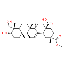 ChemSpider 2D Image | (3alpha,5xi,8alpha,9beta,10alpha,14beta,17alpha)-3,24-Dihydroxy-30-methoxy-30-oxoolean-12-en-28-oic acid | C31H48O6