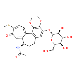 ChemSpider 2D Image | N-[(7R)-3-(beta-L-Glucopyranosyloxy)-1,2-dimethoxy-10-(methylsulfanyl)-9-oxo-5,6,7,9-tetrahydrobenzo[a]heptalen-7-yl]acetamide | C27H33NO10S