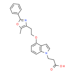 ChemSpider 2D Image | 3-{4-[2-(5-Methyl-2-phenyl-1,3-oxazol-4-yl)ethoxy]-1H-indol-1-yl}propanoic acid | C23H22N2O4