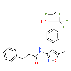ChemSpider 2D Image | N-{4-[4-(1,1,1,3,3,3-Hexafluoro-2-hydroxy-2-propanyl)phenyl]-5-methyl-1,2-oxazol-3-yl}-3-phenylpropanamide | C22H18F6N2O3