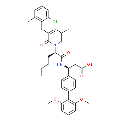 ChemSpider 2D Image | (3S)-3-({(2S)-2-[3-(2-Chloro-6-methylbenzyl)-5-methyl-2-oxo-1(2H)-pyridinyl]hexanoyl}amino)-3-(2',6'-dimethoxy-4-biphenylyl)propanoic acid | C37H41ClN2O6