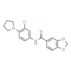 ChemSpider 2D Image | N-[3-Chloro-4-(1-pyrrolidinyl)phenyl]-1,3-benzodioxole-5-carboxamide | C18H17ClN2O3