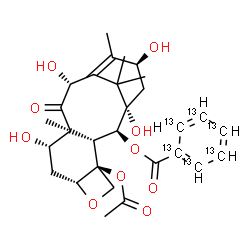 ChemSpider 2D Image | (2alpha,5beta,7beta,10beta,13alpha)-4-Acetoxy-1,7,10,13-tetrahydroxy-9-oxo-5,20-epoxytax-11-en-2-yl (~13~C_6_)benzoate | C2313C6H36O10