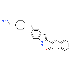 ChemSpider 2D Image | 3-(5-{[4-(Aminomethyl)-1-piperidinyl]methyl}-1H-indol-2-yl)-2(1H)-quinolinone | C24H26N4O