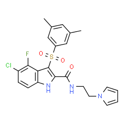 ChemSpider 2D Image | 5-Chloro-3-[(3,5-dimethylphenyl)sulfonyl]-4-fluoro-N-[2-(1H-pyrrol-1-yl)ethyl]-1H-indole-2-carboxamide | C23H21ClFN3O3S