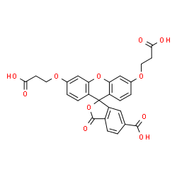 ChemSpider 2D Image | 3',6'-Bis(2-carboxyethoxy)-3-oxo-3H-spiro[2-benzofuran-1,9'-xanthene]-6-carboxylic acid | C27H20O11