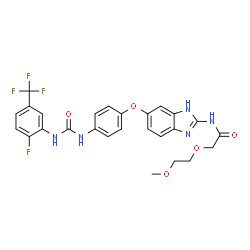 ChemSpider 2D Image | N-{5-[4-({[2-Fluoro-5-(trifluoromethyl)phenyl]carbamoyl}amino)phenoxy]-1H-benzimidazol-2-yl}-2-(2-methoxyethoxy)acetamide | C26H23F4N5O5