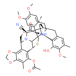 ChemSpider 2D Image | (1R,1'R,3'R,11'S,12'R,14'S)-12'-Cyano-5'-hydroxy-6,6',7-trimethoxy-7',21',30'-trimethyl-27'-oxo-3,4-dihydro-2H-spiro[isoquinoline-1,26'-[17,19,28]trioxa[24]thia[13,30]diazaheptacyclo[12.9.6.1~3,11~.0~
2,13~.0~4,9~.0~15,23~.0~16,20~]triaconta[4,6,8,15,20,22]hexaen]-22'-yl acetate | C41H44N4O10S