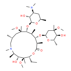 ChemSpider 2D Image | (2R,3S,4R,5R,8R,10R,11R,12S,13S,14R)-2-Ethyl-4-hydroxy-3,10-dimethoxy-3,5,6,8,10,12,14-heptamethyl-15-oxo-11-{[3,4,6-trideoxy-3-(dimethylamino)-beta-D-xylo-hexopyranosyl]oxy}-1-oxa-6-azacyclopentadeca
n-13-yl 2,6-dideoxy-3-C-methyl-3-O-methyl-alpha-L-ribo-hexopyranoside | C40H76N2O12