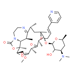 ChemSpider 2D Image | (2R,4S,5R,6R,8R,11S,12S,19S,20R)-11-(Methoxymethyl)-2,4,6,8,12,19-hexamethyl-7,9,14-trioxo-4-{[(2E)-3-(3-pyridinyl)-2-propen-1-yl]oxy}-10,13-dioxa-15,18-diazatricyclo[10.6.2.0~15,20~]icos-1(18)-en-5-y
l (2xi)-3,4,6-trideoxy-3-(dimethylamino)-beta-L-threo-hexopyranoside | C40H60N4O10