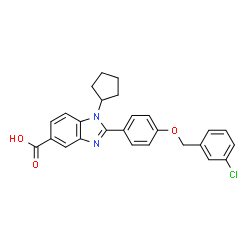ChemSpider 2D Image | 2-{4-[(3-Chlorobenzyl)oxy]phenyl}-1-cyclopentyl-1H-benzimidazole-5-carboxylic acid | C26H23ClN2O3