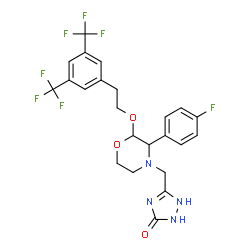 ChemSpider 2D Image | 5-{[2-{2-[3,5-Bis(trifluoromethyl)phenyl]ethoxy}-3-(4-fluorophenyl)-4-morpholinyl]methyl}-1,2-dihydro-3H-1,2,4-triazol-3-one | C23H21F7N4O3