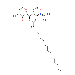 ChemSpider 2D Image | Tetradecyl (2R,2'R,3R,3'R,4S,4'R)-3-acetamido-4-[(diaminomethylene)amino]-3',4'-dihydroxy-3,3',4,4',5',6'-hexahydro-2H,2'H-2,2'-bipyran-6-carboxylate | C28H50N4O7