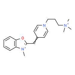 ChemSpider 2D Image | 3-Methyl-2-({1-[3-(trimethylammonio)propyl]-4(1H)-pyridinylidene}methyl)-1,3-benzoxazol-3-ium | C20H27N3O