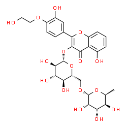 ChemSpider 2D Image | 5-Hydroxy-2-[3-hydroxy-4-(2-hydroxyethoxy)phenyl]-4-oxo-4H-chromen-3-yl 6-O-(6-deoxy-beta-D-mannopyranosyl)-beta-D-glucopyranoside | C29H34O16