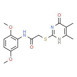 ChemSpider 2D Image | acetamide, 2-[(1,6-dihydro-4,5-dimethyl-6-oxo-2-pyrimidinyl)thio]-N-(2,5-dimethoxyphenyl)- | C16H19N3O4S