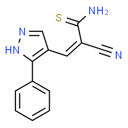 ChemSpider 2D Image | (2Z)-2-cyano-3-(3-phenyl-1H-pyrazol-4-yl)prop-2-enethioamide | C13H10N4S