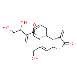 ChemSpider 2D Image | (3aS,4R,6Z,10E)-10-(Hydroxymethyl)-6-methyl-3-methylene-2-oxo-2,3,3a,4,5,8,9,11a-octahydrocyclodeca[b]furan-4-yl 3,4-dihydroxy-2-methylenebutanoate | C20H26O7