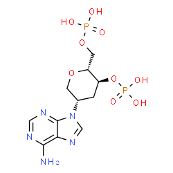 ChemSpider 2D Image | 2-(6-Amino-9H-purin-9-yl)-1,5-anhydro-2,3-dideoxy-4,6-di-O-phosphono-D-arabino-hexitol | C11H17N5O9P2