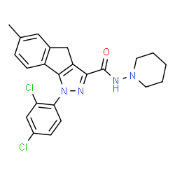 ChemSpider 2D Image | 1-(2,4-dichlorophenyl)-6-methyl-N-(1-piperidinyl)-4H-indeno[1,2-c]pyrazole-3-carboxamide | C23H22Cl2N4O