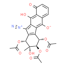 ChemSpider 2D Image | (1R,2R,3R,4S)-1,3,4-Triacetoxy-11-diazonio-2,10-dihydroxy-2-methyl-9-oxo-2,3,4,9-tetrahydro-1H-benzo[b]fluoren-5-olate | C24H20N2O10